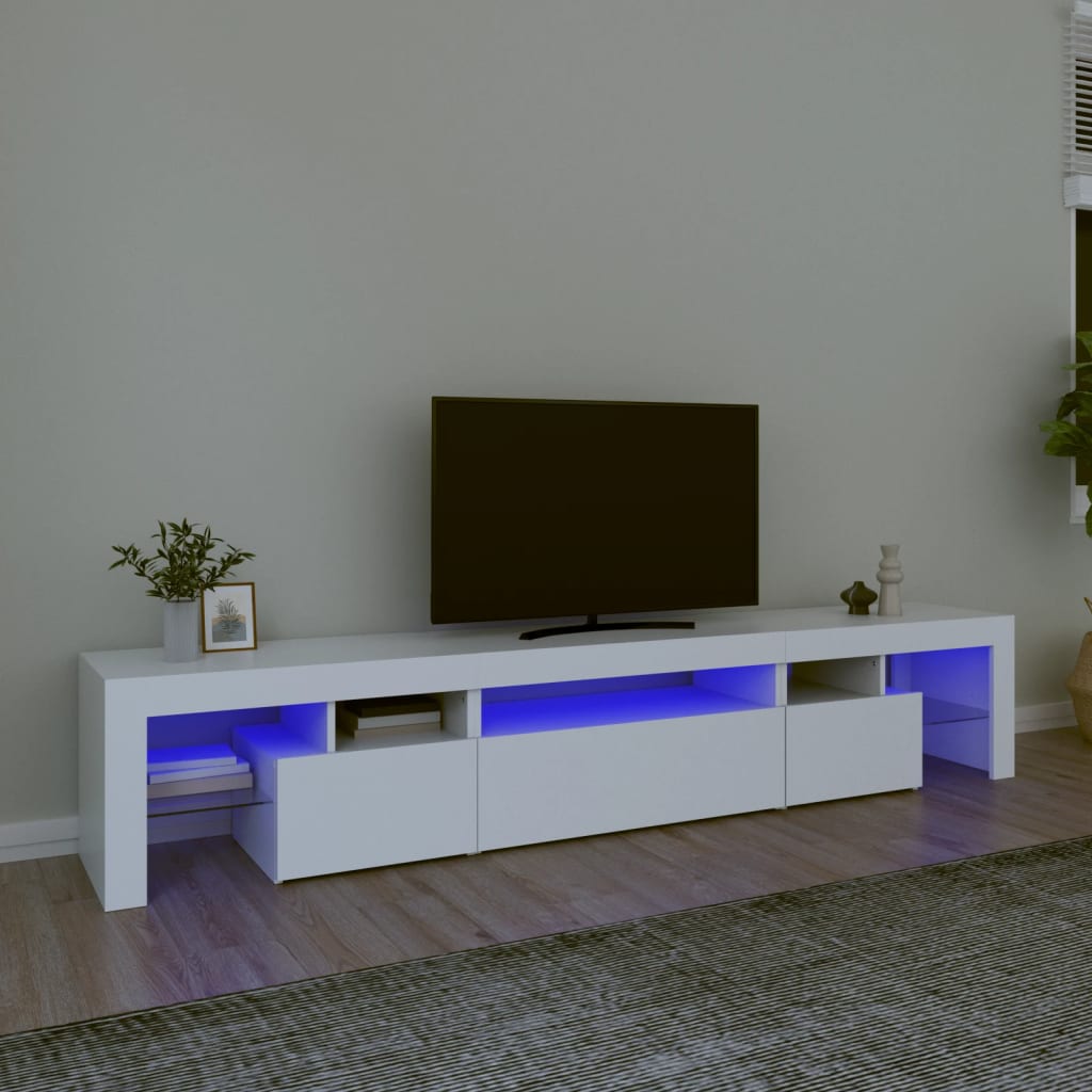 vidaXL TV-benk med LED-lys hvit 215x36,5x40 cm