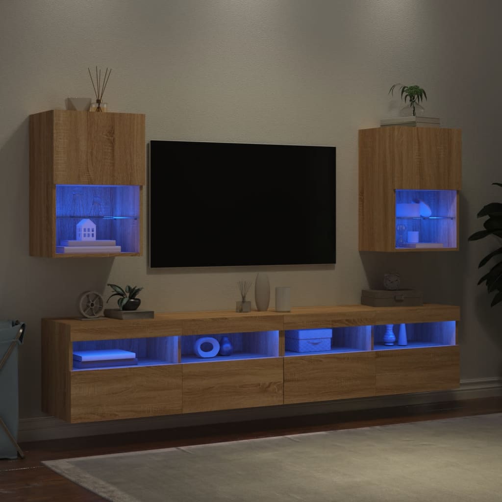 vidaXL TV-benker med LED-lys 2 stk sonoma eik 40,5x30x60 cm