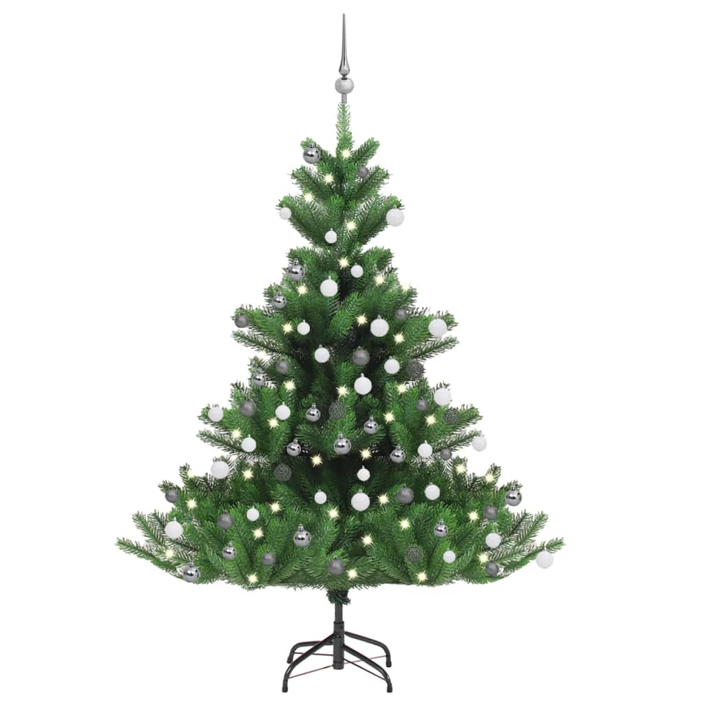 vidaXL Nordmann kunstig juletre med LED og kulesett gran grønn 150 cm
