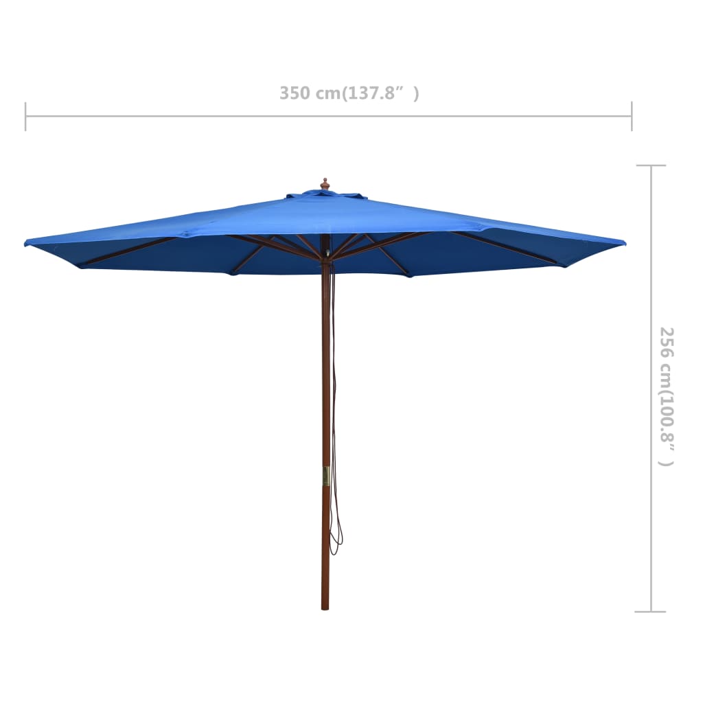 vidaXL Parasoll med trestang 350 cm blå