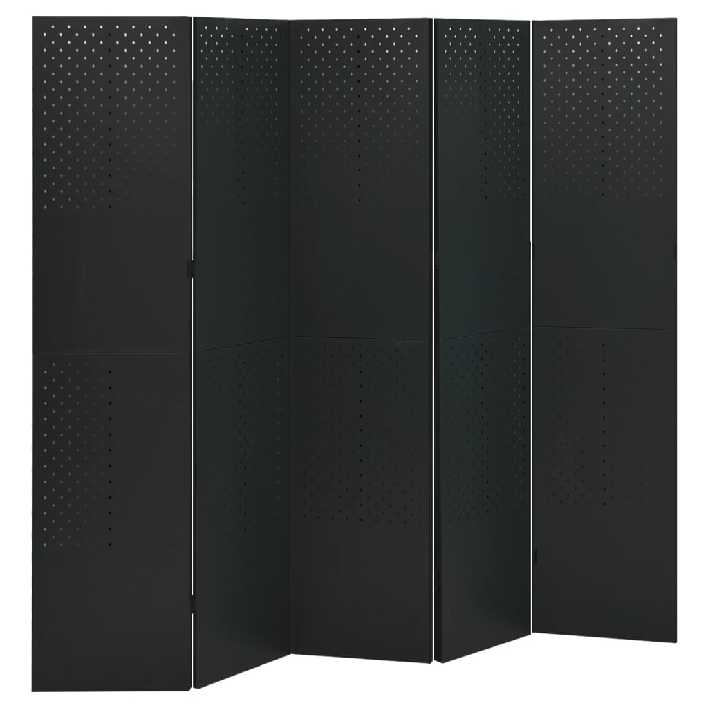 vidaXL Romdeler 5 paneler svart 200x180 cm stål